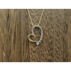 18" Sterling Silver Small Rough Diamond Chip Gold Plated Heart Necklace Vintage